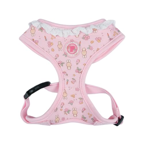 Pinkaholic New York Amara Dog Harness (Over-The-Head) Flower Pattern Fashionable Cute Spring Summer Harness for Small Dogs, Light Pink, Medium