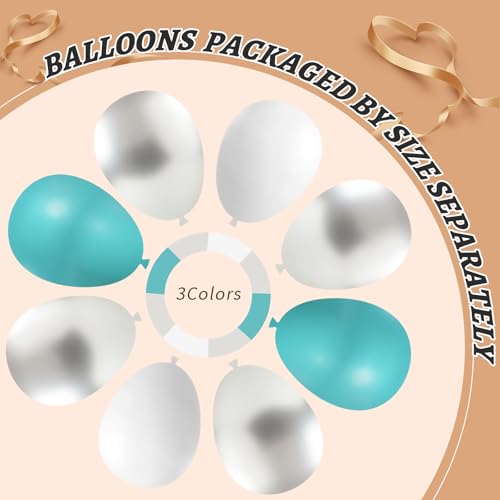 Image of 412Pcs Teal Silver White Balloon Garland Arch Kit, 18 12 10 5 Inch Different Size White Metallic Silver Teal Balloons Balloons,for Birthday Party Graduation Baby Shower Wedding Holiday Decoration