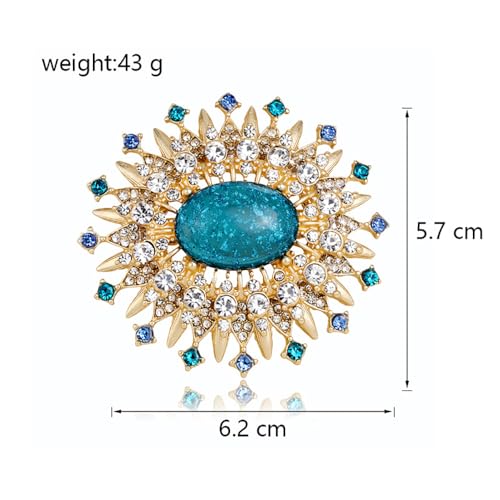 Image of Vintage Rhinestone Flower Brooch Pin 14k Gold Plated Sun Flowers Crystal Laple Pins Clip Suit Dress Sweater Clothes Accessories Brooches Pins Exquisite Palace Style Jewelry Gifts for Women Girls Mom
