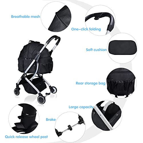 Dog Stroller for Small/Medium Dogs Cats Folding 3-in-1 4Wheels Travel with Removable Carrier Foldable Pet Stroller⦠- Image 5
