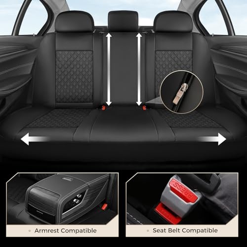 Image of Coverado Seat Covers Full Set, Luxury Leather Car Seat Cover with Carbon Fiber Accents Design, Spill-Proof Durable Black Automotive Seat Covers, Front and Rear Seat Protectors Universal Fit Most Cars