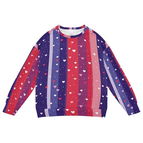 JUNZAN Purple Hearts Stripes Big Girls Sweatshirts Hoodies Crewneck Kids Pullover Hoodie Sports 4T