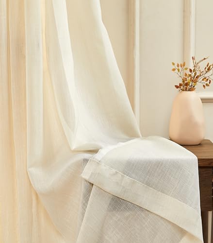Image of Amazon Basics - Sheer Door Curtains | Light Filtering | 7 Feet | Set of 2 | Plain Design | for Living Room, Bedroom & Balcony | 115 cm x 210cm, Color - Cream