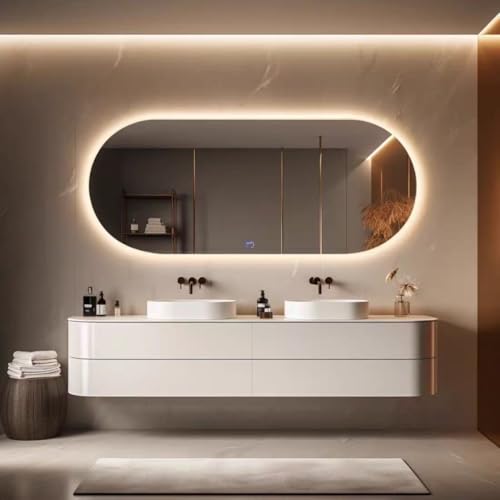 Espelho Solis 90x40cm com LED Touch Bivolt para Banheiro Quarto Penteadeira Moderno Iluminação Decorativa