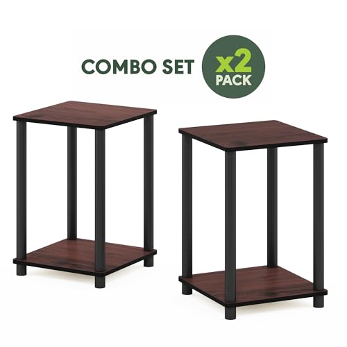 Image of Furinno Turn-N-Tube Night Stand Set of 2, 2-Tier Nightstand, Dark Cherry | Stackable, Open Shelf, Toolless Bedside Table, Side Table, End Table for Living Room, Bedroom