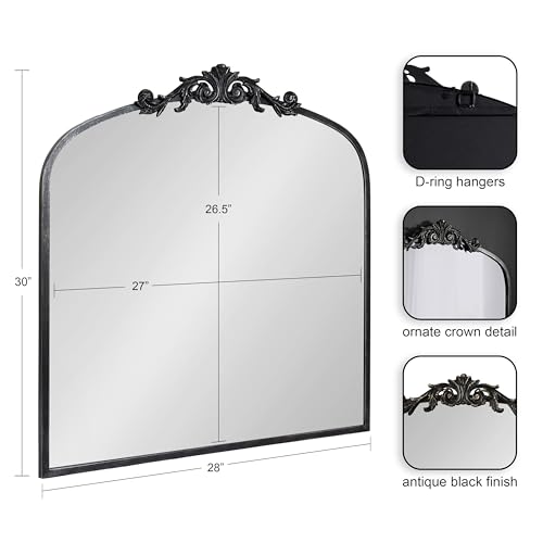 Image of Kate and Laurel Arendahl Ornate Traditional Square Arched Mirror; 28 x 30; Antique Black; Decorative Baroque Style Arch Vintage Mirror with Wide Frame and Ornamental Crown