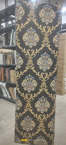 Image of Eurotex Non Adhesive PVC Wallpaper Roll for Home Wall Decor, Wallcovering for Living Room, Bedroom Walls l Luxury Damask Premium Wallpaper Roll (57 sq.ft Roll, 230210-Black)