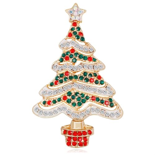 Image of Christmas Brooch Pins Crystal Christmas Tree Snowflake Jingle Bell Reindeer Enamel Brooches Holiday Party Gift for Women