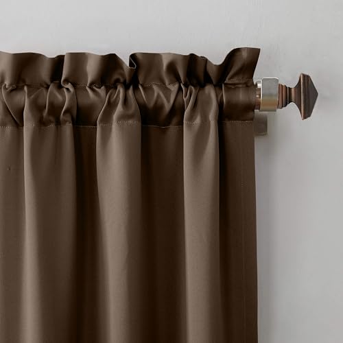 Image of THE LINEN COMPANY Rod Pocket Room Darkening Blackout Curtain 10 Feet, Thermal Window Curtain for Bedroom & Living Room, Dark Brown