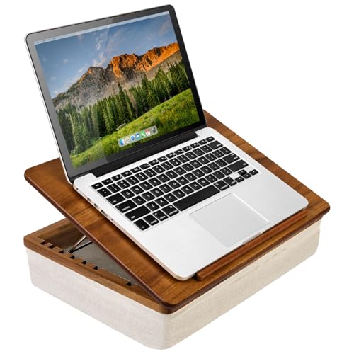 ROSSIE Home Acacia Wood Easel Lap Desk – Adjustable 7-Level Laptop Stand & Portable Workstation with Open Storage – Fits 15.6” Laptops – Java – Style No. 76501