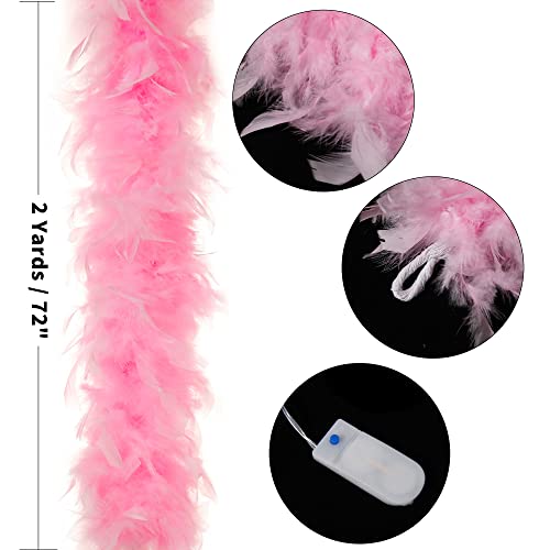 Larryhot LIGHT PINK LED LIGHT FEATHER BOA Chandelle Pink Feather Boa - 2Yards 75G Colorfu 20 Led Lights Boas For Party,Wedding,Halloween Costume,Christmas Tree And Home Decoration  thumb #3