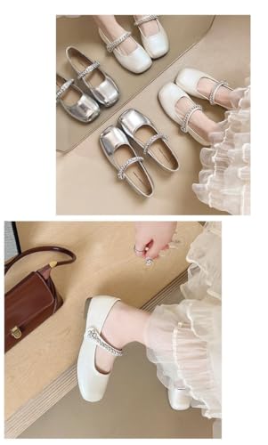 Niction Mary Jane Ballet Flats with Rhinestone Strap Square Toe Ballet Slip on Comfortable for Walking Bride Party Dress Shoes4
