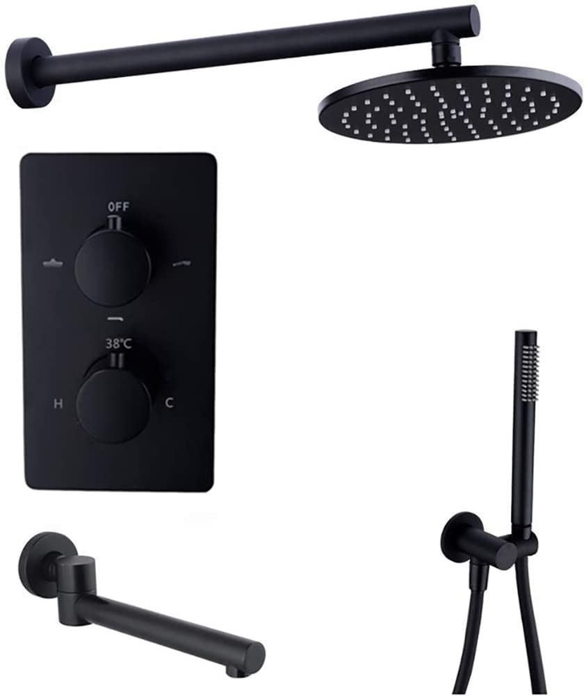 Système de douche colonne thermostatique murale avec robinet laiton noir et douchette