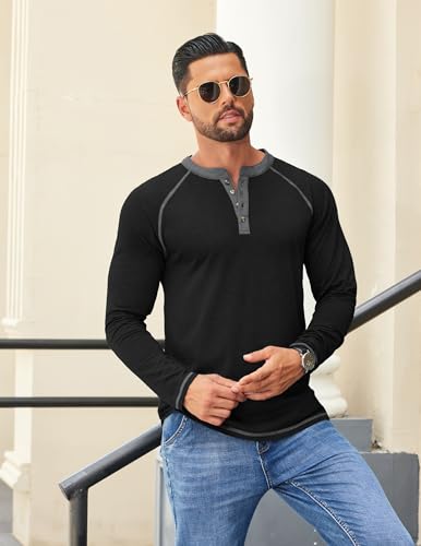 COOFANDY Mens Henley Shirts Long Sleeve Casual Button V Neck T-Shirt Lightweight Fashion Pullover Shirts3