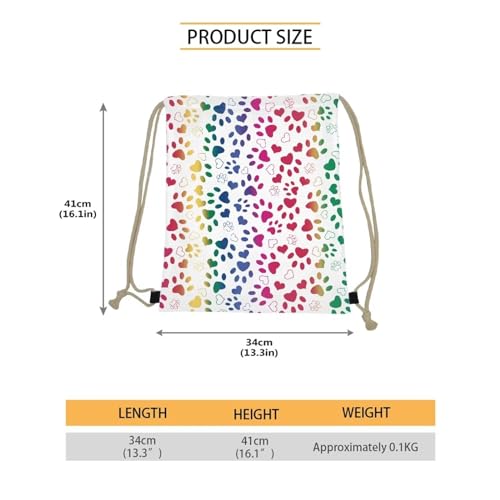 GLENLCWE Colorful Dog Paw Print Drawstring Bag for Women Men Portable Cinch Bag Gym Bag Draw String Backpack for Puppy’s Lover3