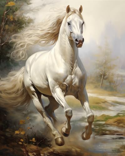 Stamped Cross Stitch Kits, Noble Horse's Majestic Stride, Needlepoint Counted Cross Kits for Beginners, Embroidery Kits Arts and Crafts for Home Decor(11CT No Frame,16x20 inch)