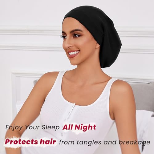 Image of ZHENSILK Silk Bonnet for Sleeping Women, Adjustable Silky Satin Lined Sleep Cap, Silk Hair Wrap Slouch Beanie Hat