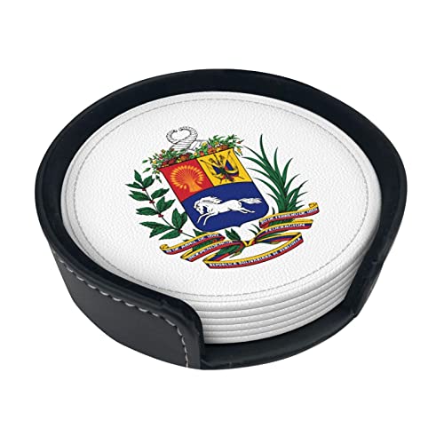 Armoiries du Venezuela sous-Verre Rond en Cuir Anti-Taches et Anti-brûlure Protégez Le Bureau 6 pièces 4 po