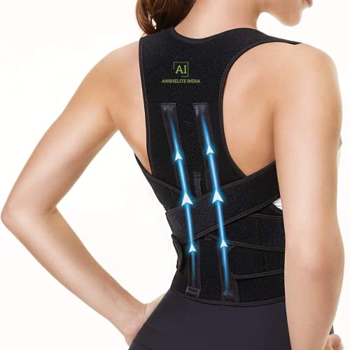 Anshelite India Neoprene Premium Posture Corrector For Women&Men|Long Dual Metallic Plate At Back Brace Straightener Shoulder Upright Support Trainer For Body Correction&Neck Pain Relief-Free Size