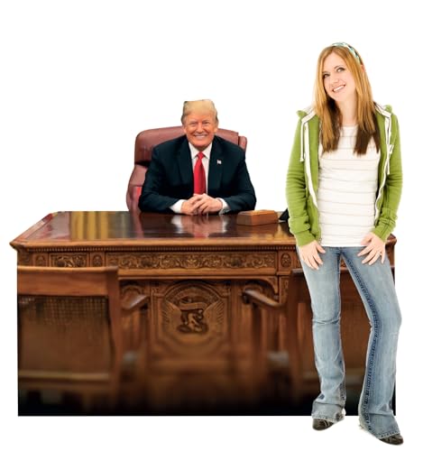 Image of Cardboard People President Trump Sitting Behind The Resolute Desk Life Size Cardboard Cutout Standup