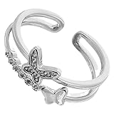 SHOWERORO Anillo de Dedo Ajustable Doble Capa para Mujer Diseño de Alas Anillo Simple de Cobre Brillo y Decoración de Moda Adecuado para Uso Diario y Regalos