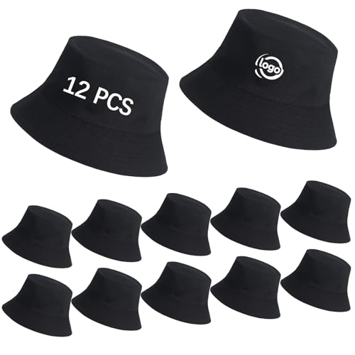 12pcs Bucket hat Black Sublimated Bucket Hats Bulk Bucket Hats Bulk Solid Color DIY Blank Hat for Men Women DIY Logo Hand Draw Print