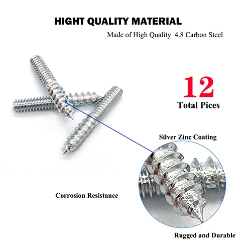 Image of 12 Pack 1 /4-20 x 1-1 /2 Inch Silver Hanger Bolts 1 /4-20 inch Double Headed Bolts 1 /4 Wood Dowel Screw Self-Tapping Screw Hanger Bolts for Furniture Screws Double Screw Threaded Rods Bolt 37mm length