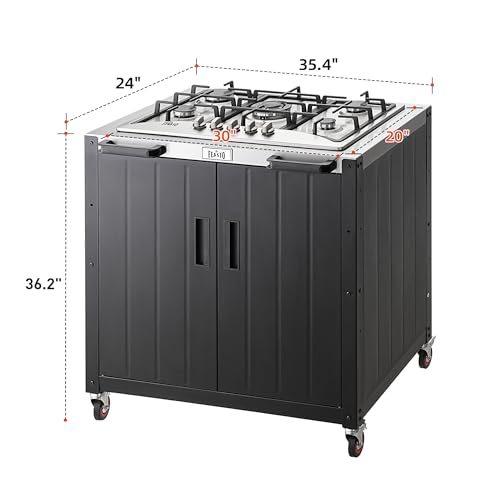 Feasto Gas Grill, Movable Outdoor Gas Stove Stainless Steel Top with Cabinet, 5 Burners with 36,200 BTUs, Outdoor Propane Grill for Outdoor Cooking, Ideal for Lawn & Garden, L35.4 x W24