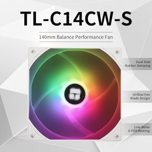Image of Thermalright TL-C14CW-S CPU Fan, 140mm ARGB Case Cooler, 4pin PWM Silent Computer Fan with S-FDB Bearing Included, up to 1500RPM PC Cooling,White
