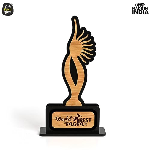 Image of GKD Gift for mom Awards and Trophy Worlds Best mom Beautiful Momento Black and Bamboo Design with Wooden Cutwork Gift for Mother (Size 10x6)
