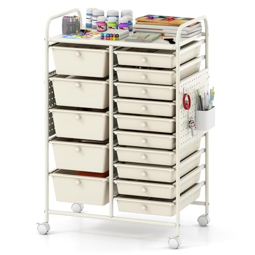 Giantex 15 Drawer Cart with Metal Top