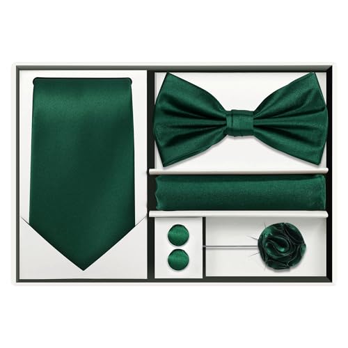 Image of Tie G .5pcs Tie set in a gift box : Tie sets : Solid color Neck tie,Satin Bow tie,Pocket Square, Lapel, Cuffs link