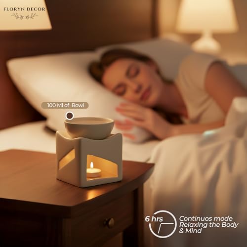 Image of Floryn Decor Ceramic Oil Burner Diffuser for Home & Office | Aroma Oil Burner with Tealight Candle | Ceramic Fragrance Diffuser for Aromatherapy, Relaxation & Home Decor (100ml) (Cream)
