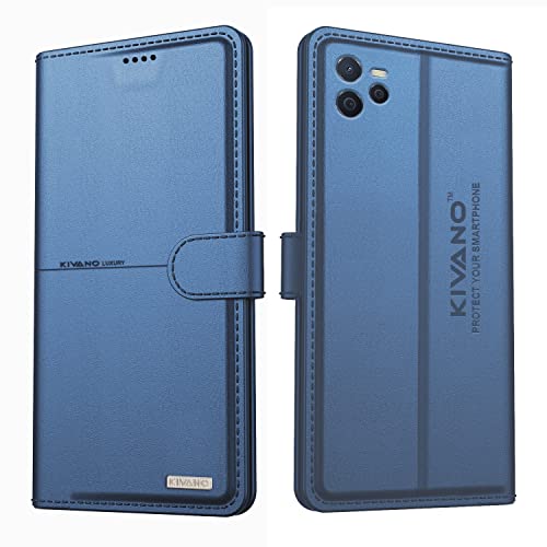 Image of KIVANO Realme Narzo 50A Prime /Realme C35 Professional Series Wallet Case | Luxurious Design | Premium | PU Leather Flip Case Back Cover - Dark Blue