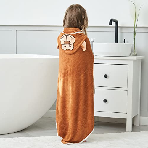 Image of HIPHOP PANDA Ultra Soft Hooded Baby Towel - 2-Layer Thick 500GSM Absorbent | Rayon Made from Bamboo, Hooded Bath Towel for Newborn, Infant, Toddler, Baby Registry - Monkey, 30x40 In