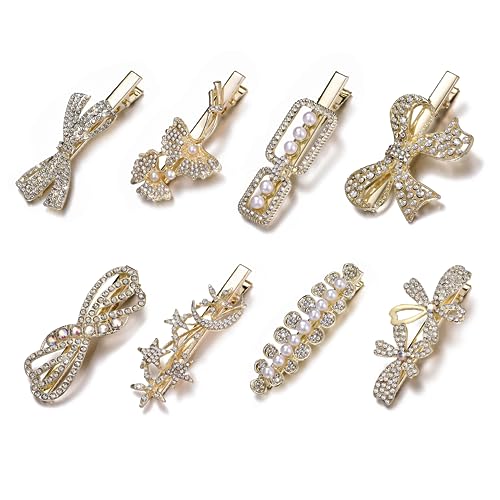KAGNAL Hair Clip, 8 Pcs Rhinestone Hair Clips for Women, Bling Alligator Clips for Thin Hair, Gold Hair Barrettes for Girls, Wedding Hair Accessories for Bride, Nice Gift for Women