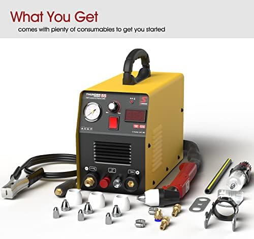 SUSEMSE Plasma Cutter, Non Touch Pilot Arc Cut 50 Amp Air Plasma Cutting Machine, Portable IGBT DC Inverter Plasma Cutting Equipment with LCD Digital Display, Accessories and Consumables