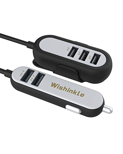 Wishinkle 5 USB Car Charger, 54W Multi Ports Car Charger Adapter, 5ft USB Splitter Vehicle Charger for Samsung Galaxy Note9/S9/S9+ and More
