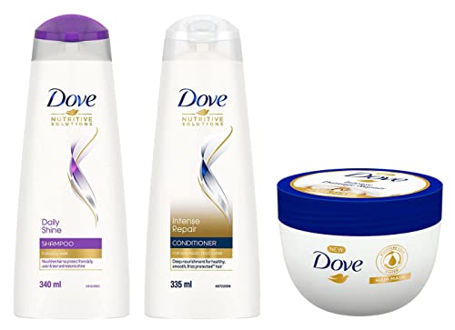 Image of Dove Intense Damage Repair Hair Mask for Dry & Rough Hair, 300ml&Dove Daily Shine Shampoo 340 ml&Dove Intense Repair Hair Conditioner 340 ml