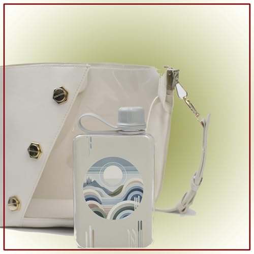 S SportEase Flat Water Bottle With Cleaning Brush – Stylish 500ml BPA-Free, Leak-Proof Bottle for Travel, School, and Office, Slim Portable Reusable Bottle with Sunrise Design, For All Ages (Sunrise)