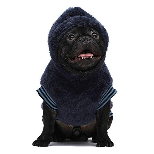 Fitwarm Fuzzy Thermal Dog Coats Winter Clothes Pet Jackets Hoodie Cat Sweatshirts Velvet Blue XXL