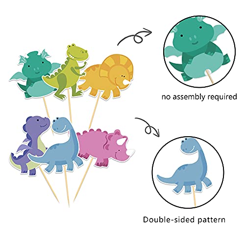 24Pcs Dinosaur Cupcake Toppers, Boys Kids Birthday Party Dino Theme Party Cake Decorations Picks For Cute Baby Shower Party Supplies #TOP2