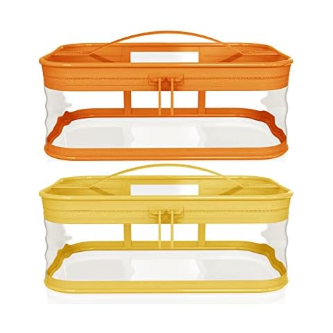 2 Pcs Transparent Makeup Bag Zipper Waterproof Portable Travel Storage Pouch, Orange, Yellow Cover