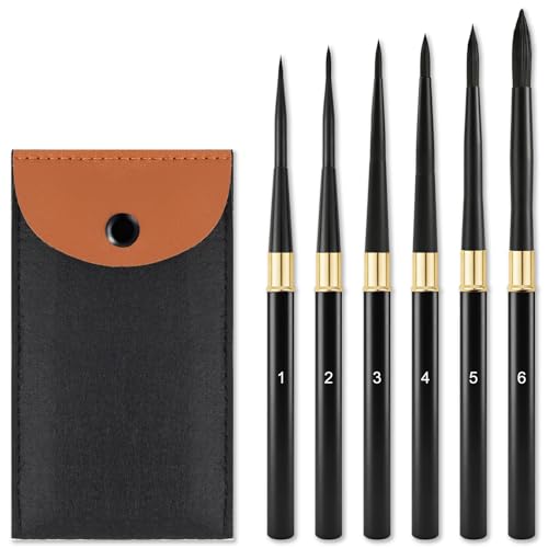6er Malen nach Zahlen Erwachsene Pinselset Feine Detail Acryl Pinsel Set mit Premium Nylon Borsten & Aluminiumgriff für Wasserfarben Miniaturen Öl Modelle Strichzeichnung und Nageldesign