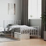 CKioict Somier Doble Estructura Cama Juvenil Estructura Cama Metal con cabecero y pie Cama Blanca 100x200 cmpara salón, habitación de Invitados, Dormitorio
