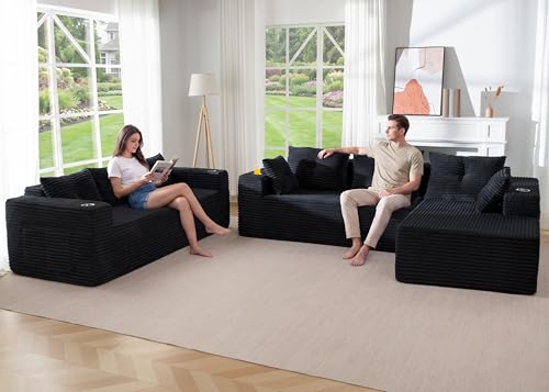Image of MAXYOYO Modular Sectional Couch with L-Shape Chaise and Loveseat, Modern Boneless Couch for Living Room, Oversized Sofa with Deep Seat, No Assembly Required, Black