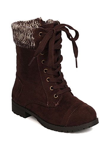 Girls Faux Suede Lace Up Sweater Combat Boot GC84