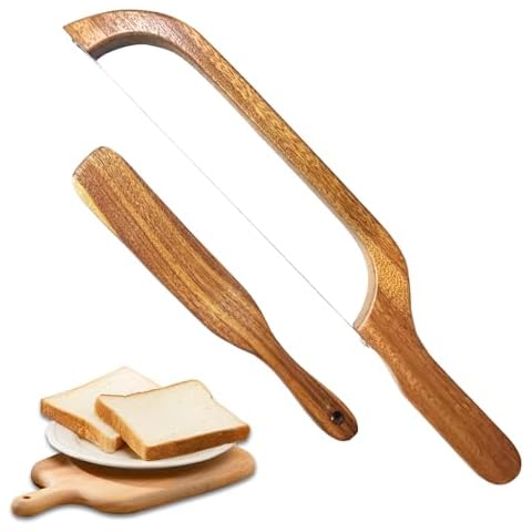 Alimtee Bread Knife for Homemade Bread and Skinny Spurtle, Sourdough Cutter Fiddle Bow Bread Slicer Knife for Homemade Bread, Premium Stainless Steel Saw (Wood Bread Knife and Spurtle) Cover