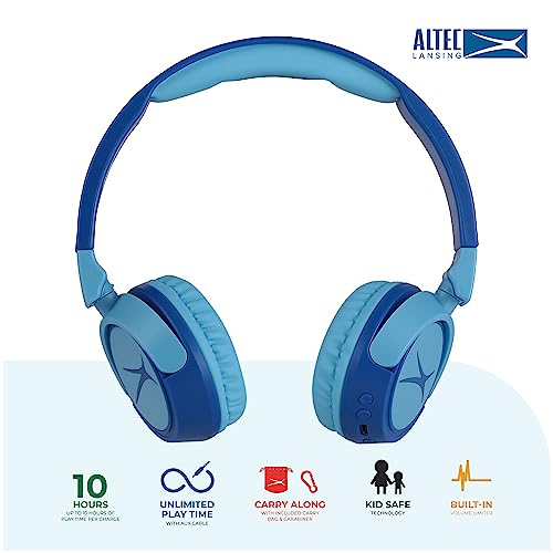 Image of Altec Lansing Kid Safe 2-in-1 Wireless Bluetooth Headphones - Crystal Clear Sound, Safe Volume Limiting, Foldable Design - Enjoy Audio and Protect Your Child's Hearing (Hero Blue)
