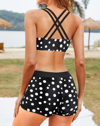 Image of Yonique 3 Piece Tankini Swimsuits for Women Swim Tank Top Bathing Suits with Boy Shorts and Bra Athletic Swimwear
